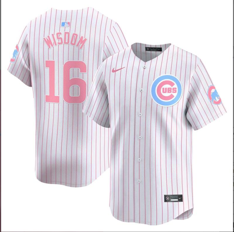 Men Chicago Cubs #16 Wisdom white with red strips 2024 Nike MLB jersey